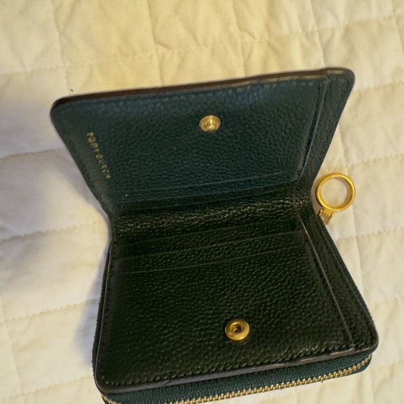Tory Burch Perry Bombe bifold Leather Wallet - Dark Green - Picture 2 of 4